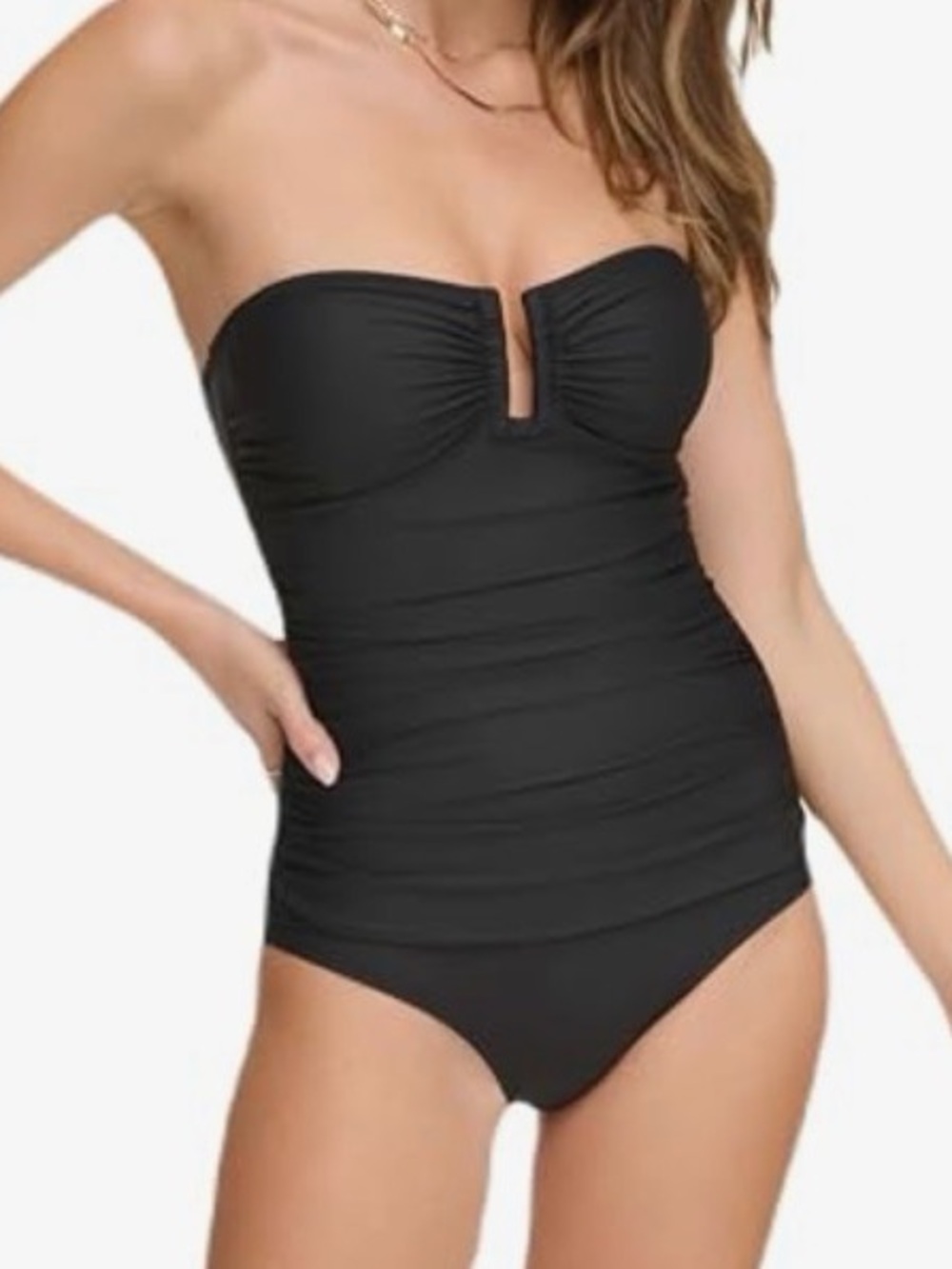 DKNY Women's U-Wire Bandeau One Piece Swimsuit with Tummy Control - Picture 2 of 7